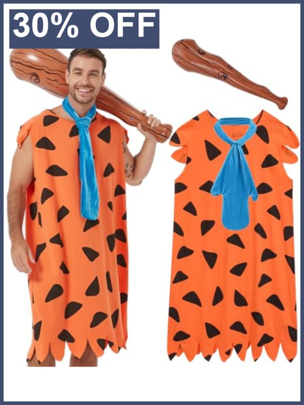 Mens Caveman Halloween Costume Tunic Bat Tie Set